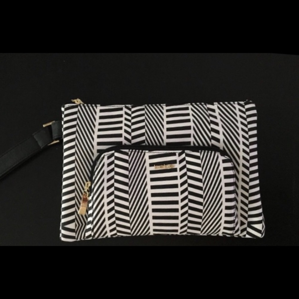 bebe white and black wristlet